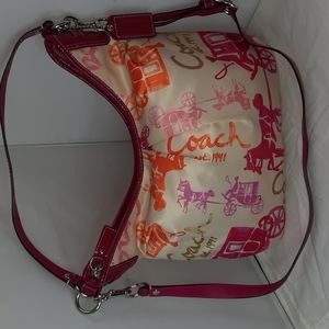 COACH Satin Horse and Carriage HOBO SHoulder Crossover Bag F14891